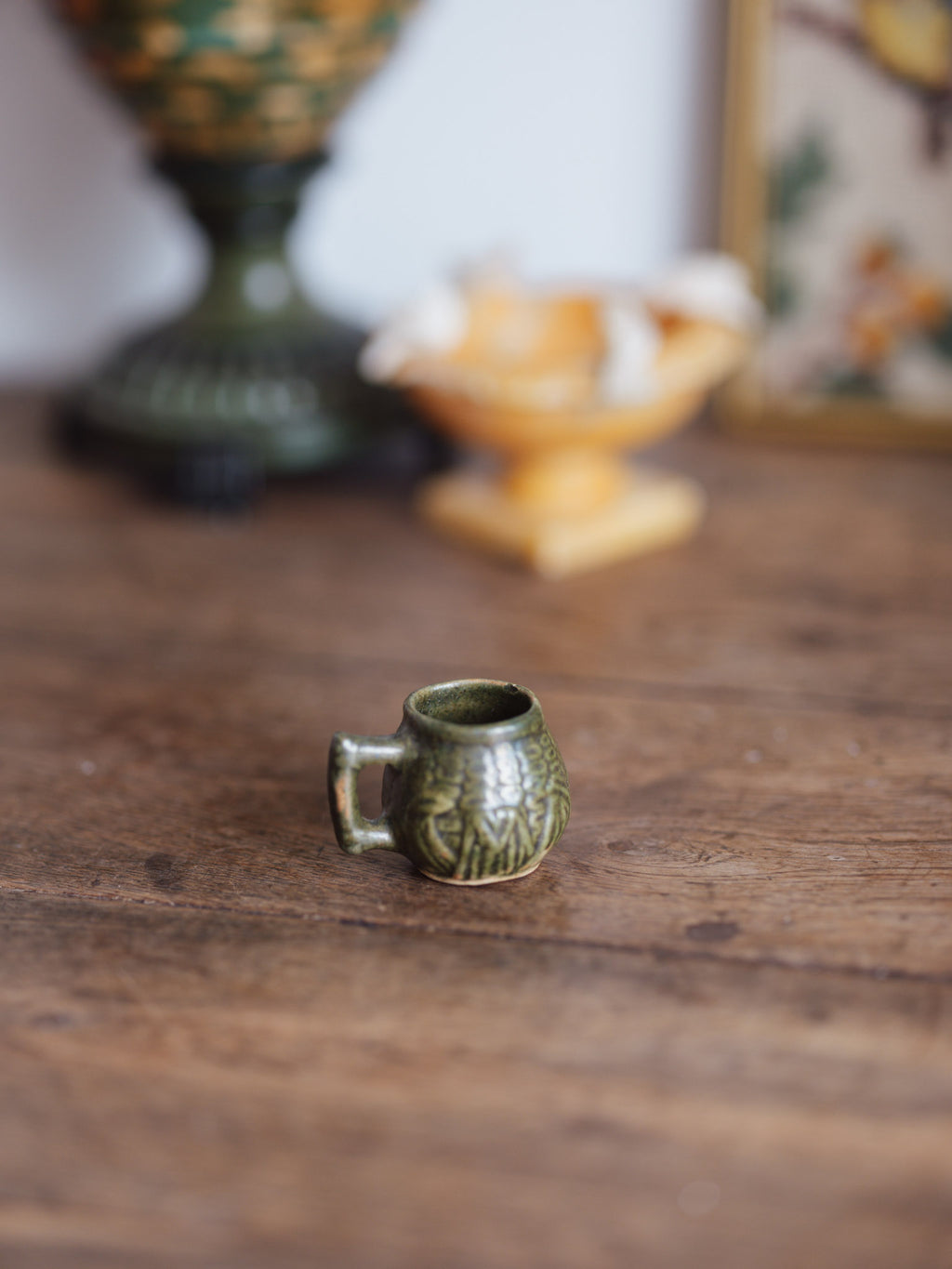 Miniature green corn-motif mug