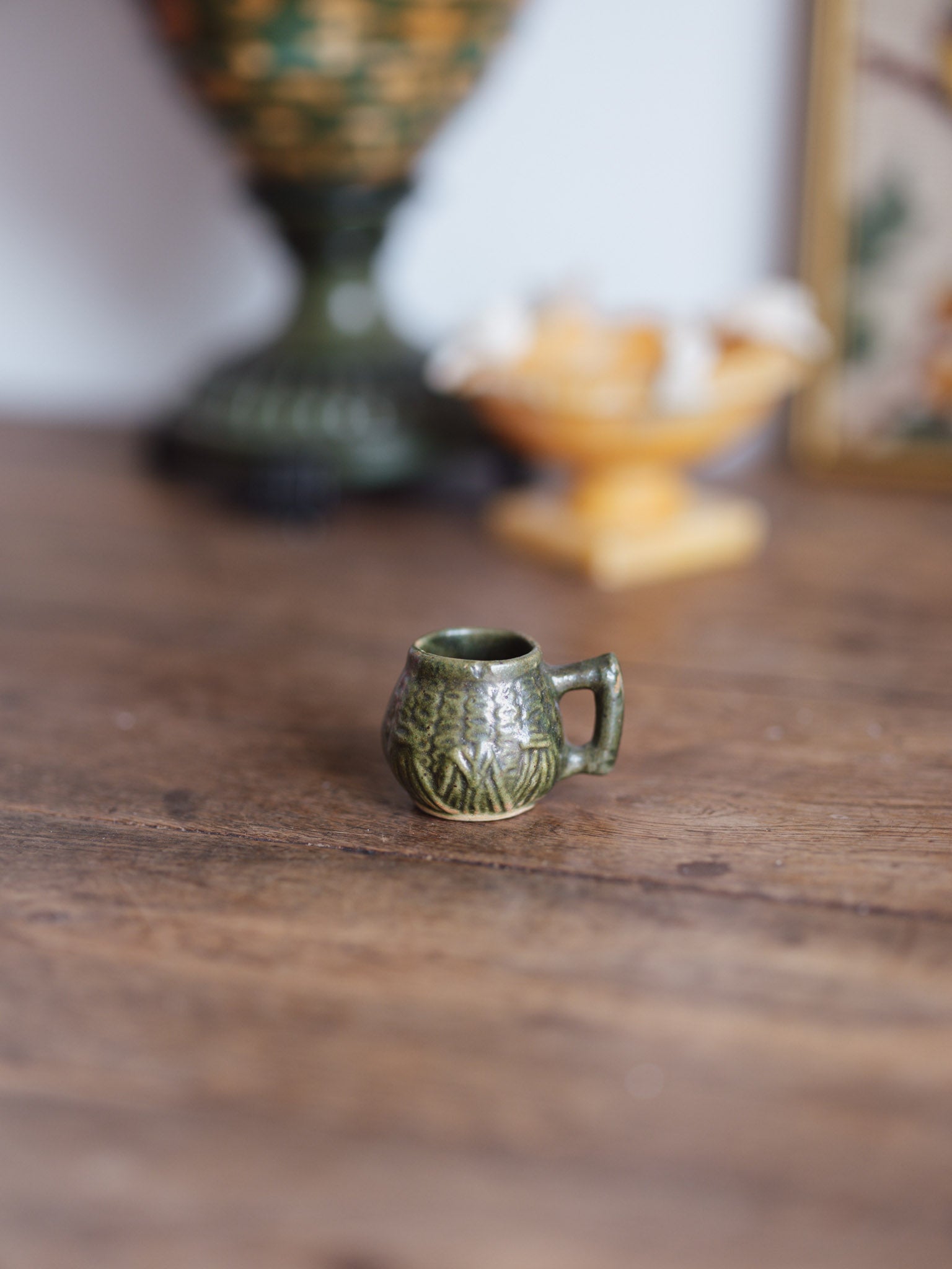 Miniature green corn-motif mug