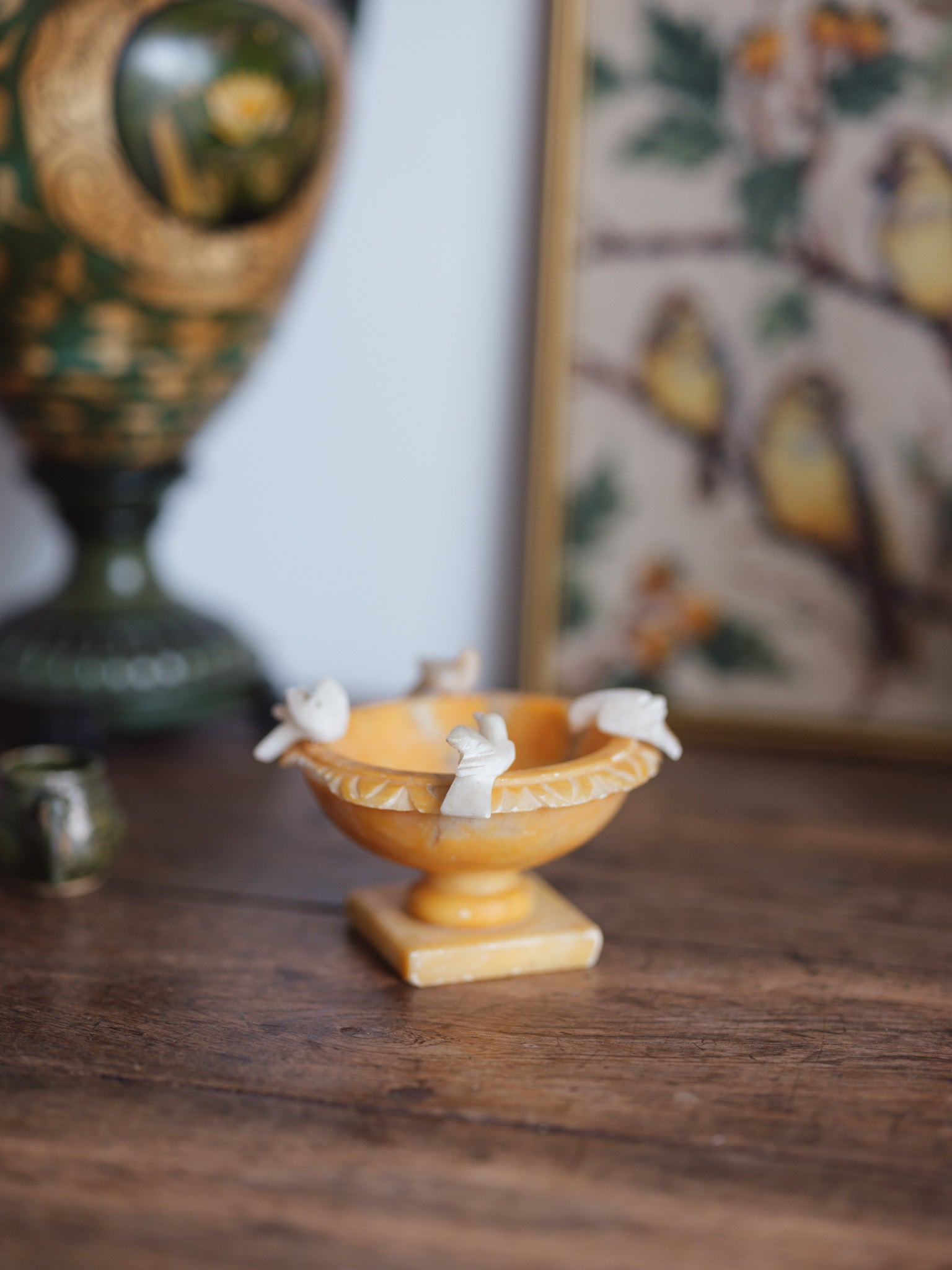Vintage alabaster pedestal birdbath