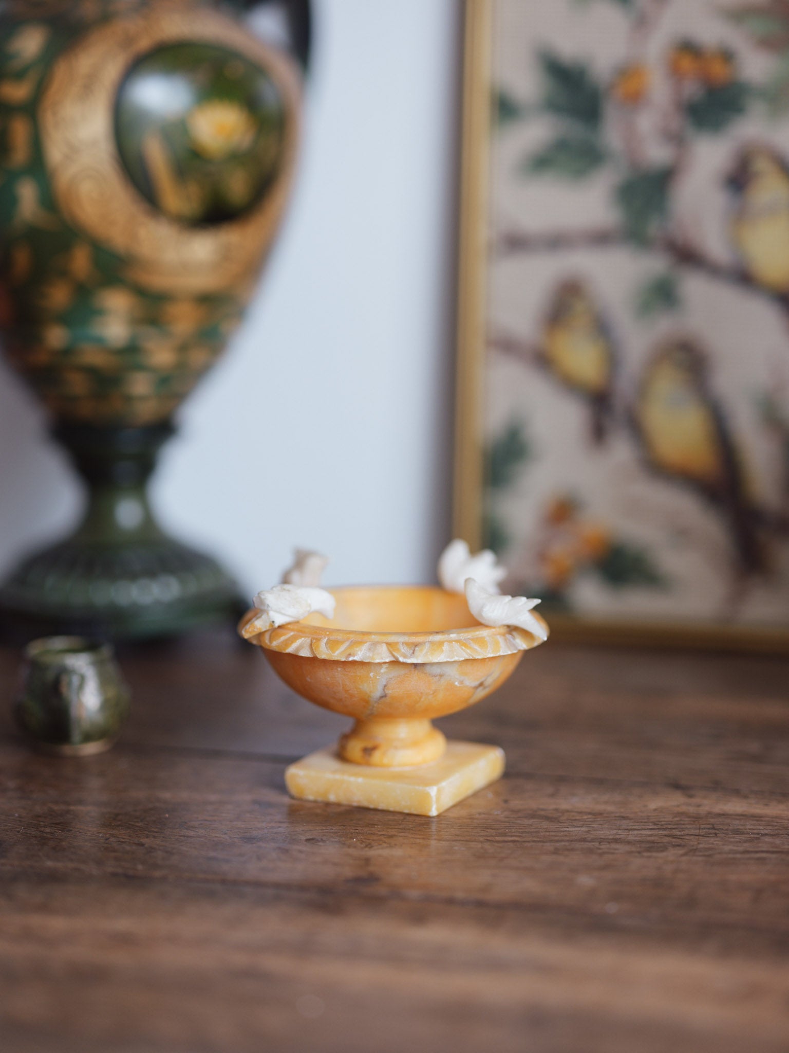 Vintage alabaster pedestal birdbath