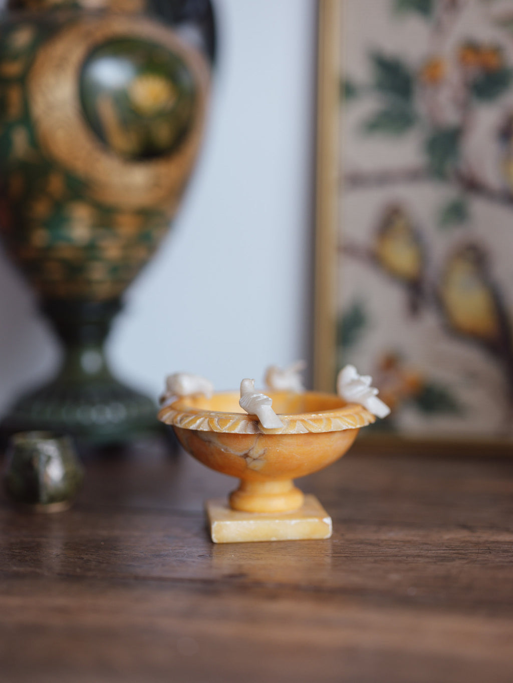 Vintage alabaster pedestal birdbath