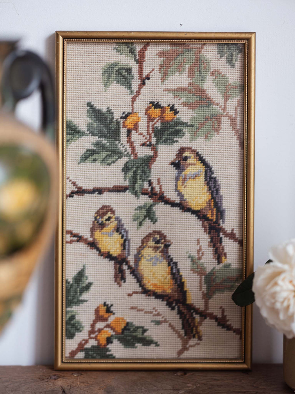 Vintage Bird tapestry in frame