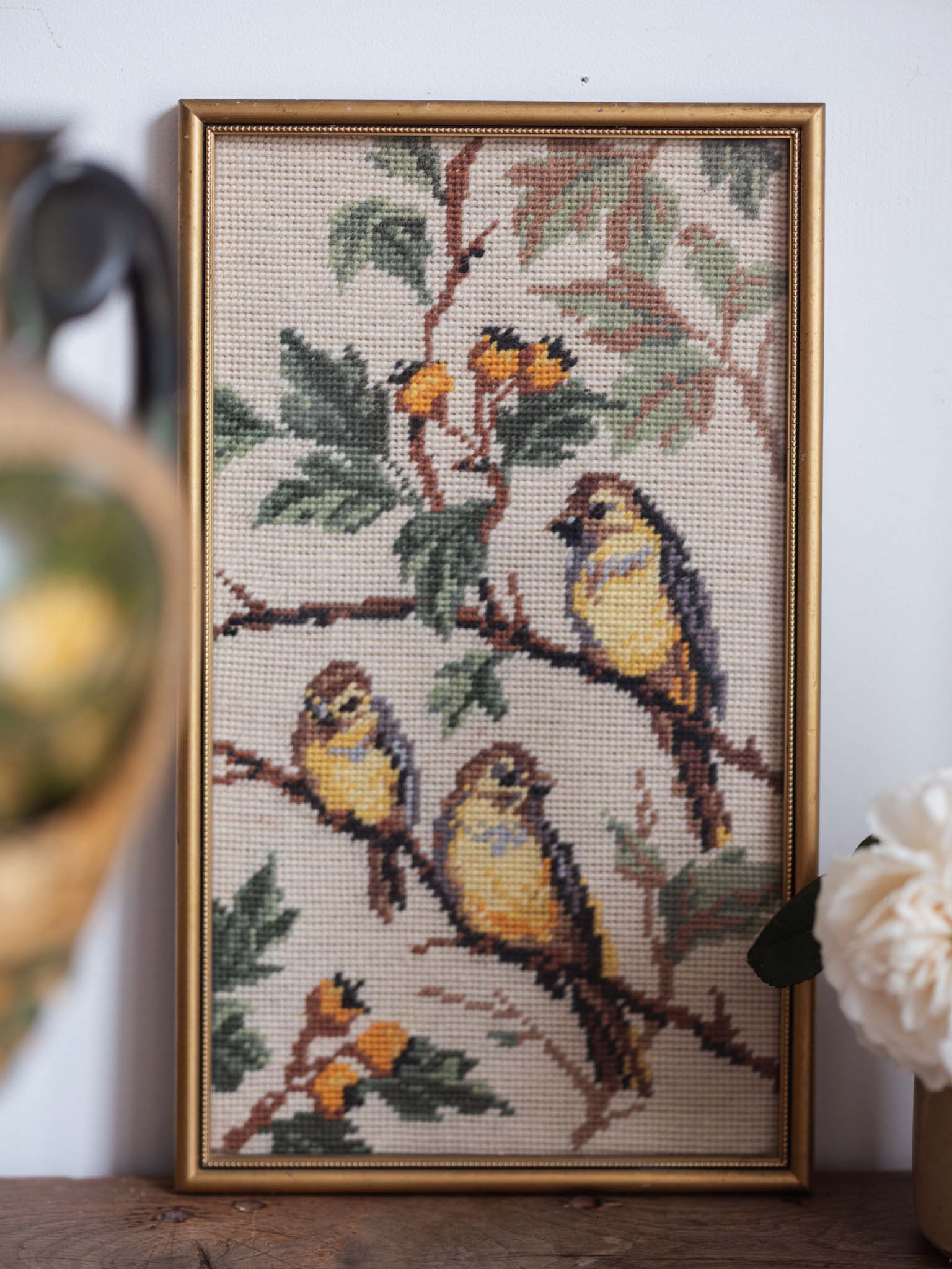 Vintage Bird tapestry in frame