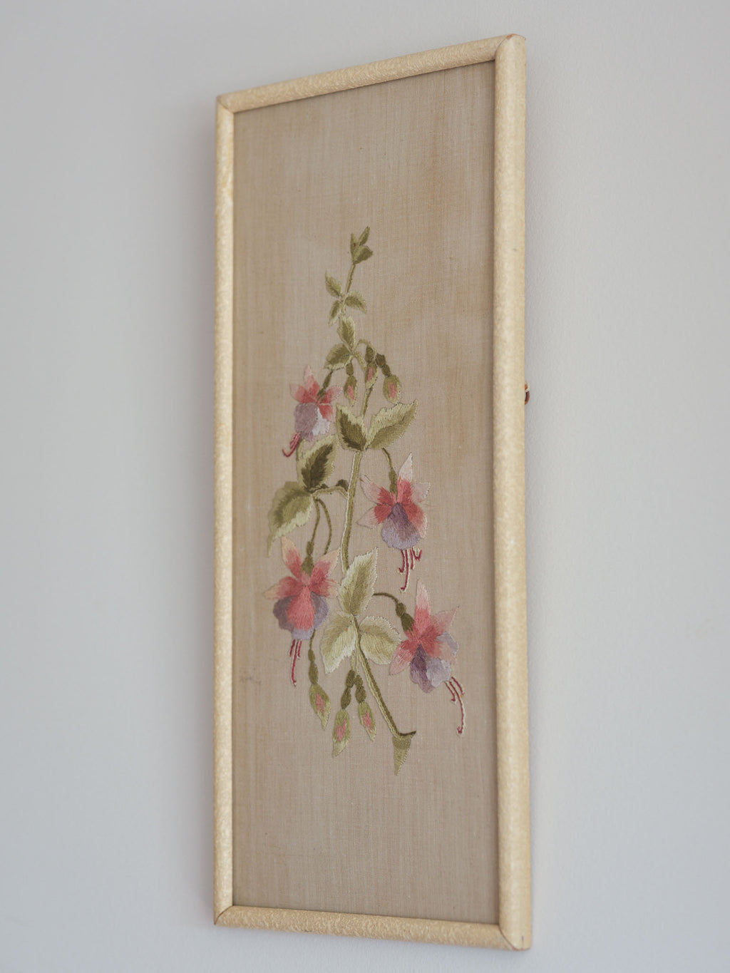 Antique fuchsia embroidery in vintage frame