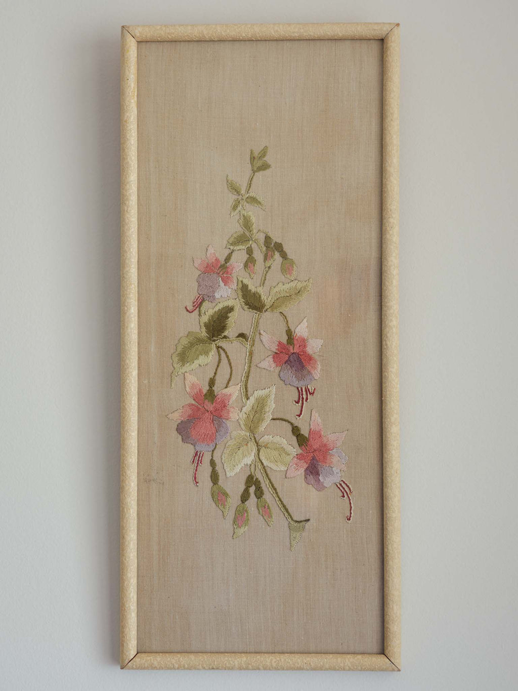 Antique fuchsia embroidery in vintage frame