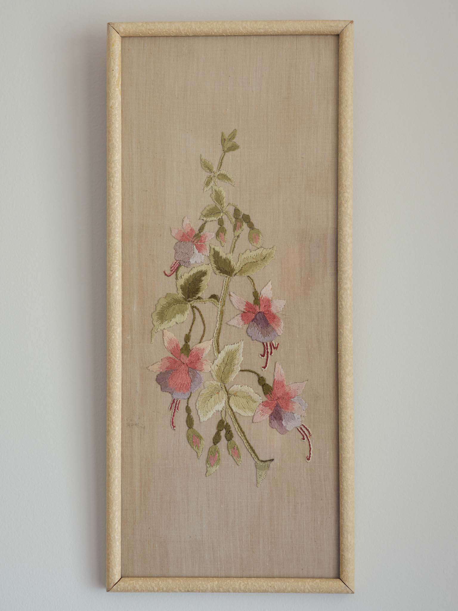Antique fuchsia embroidery in vintage frame