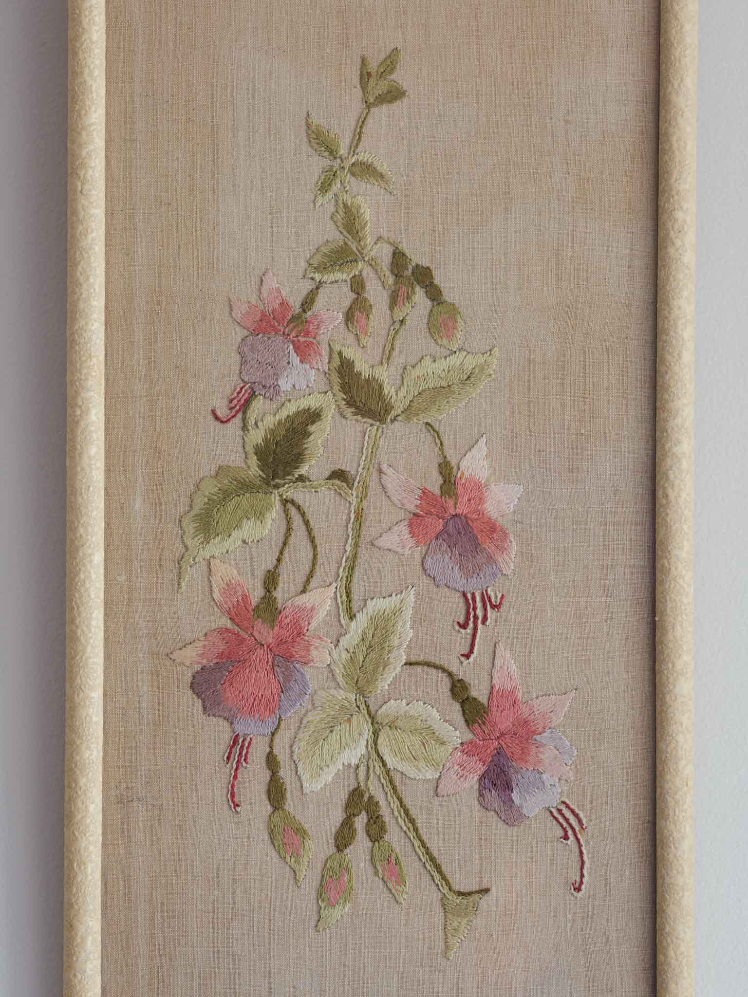 Antique fuchsia embroidery in vintage frame