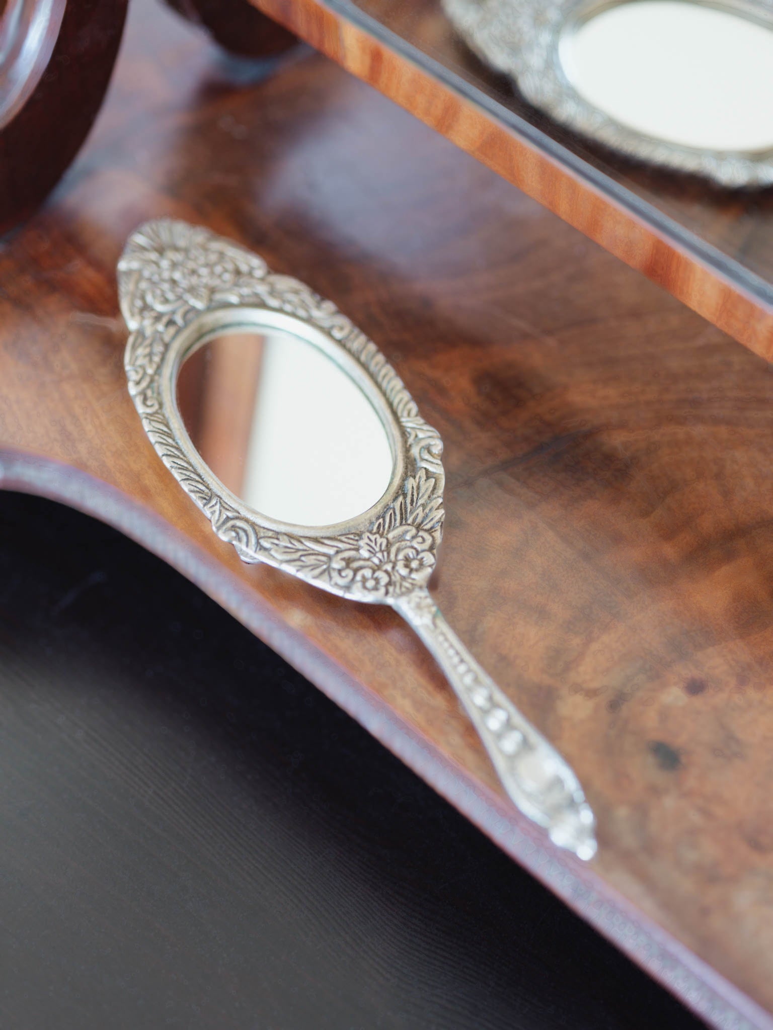 Vintage silver plated handheld mirror