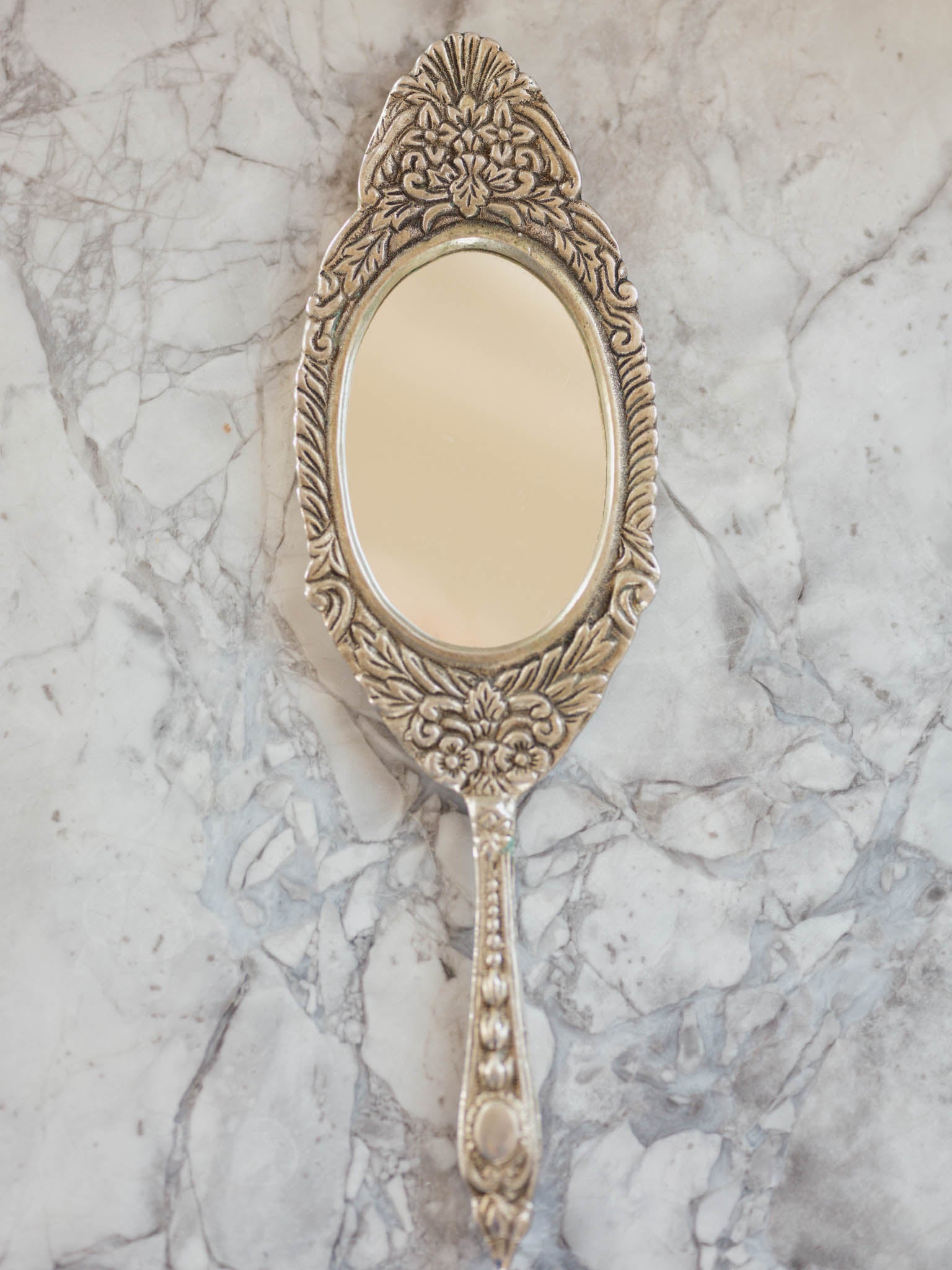 Vintage silver plated handheld mirror