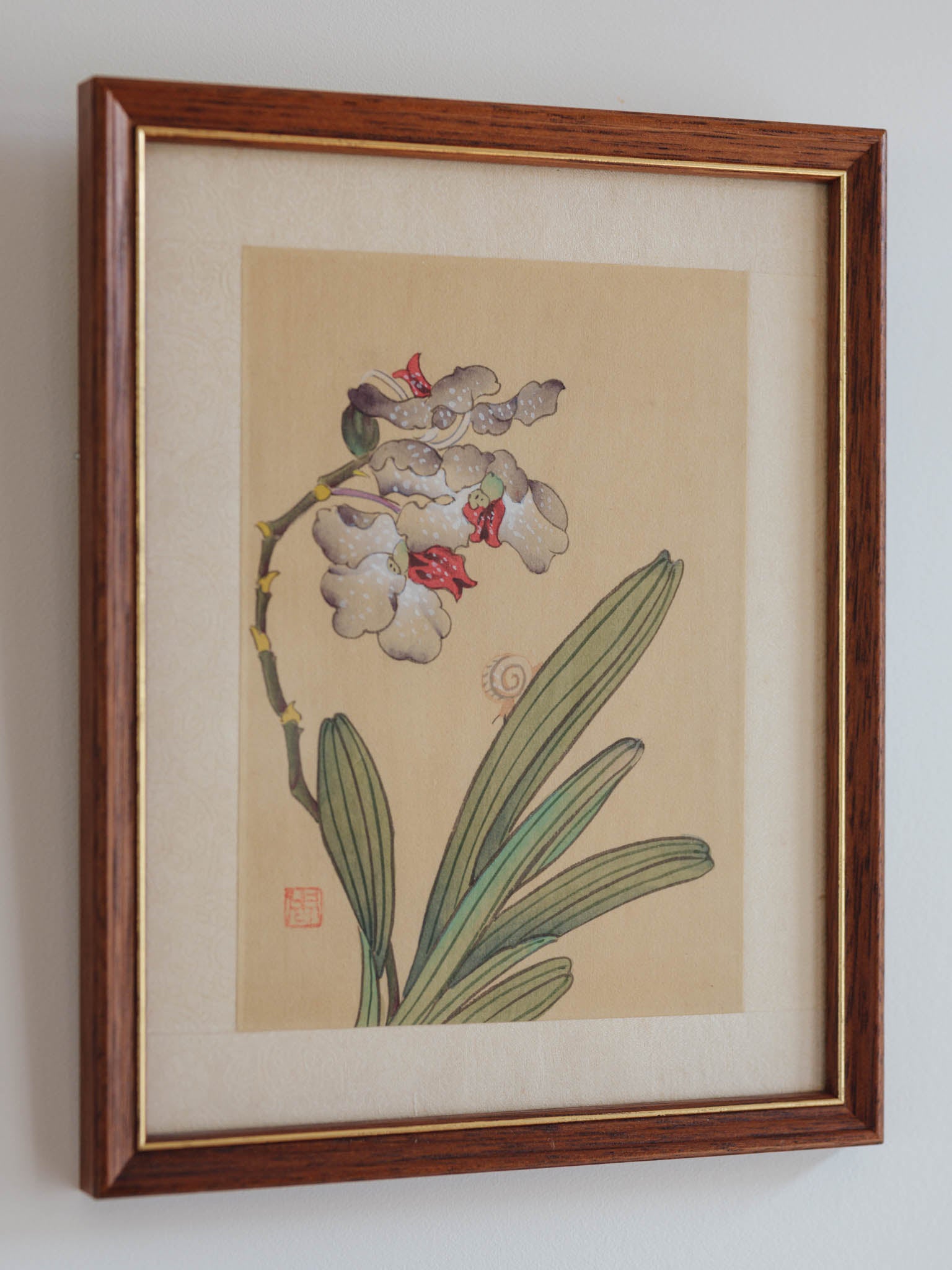 Framed Japanese Orchid Gouache Prints – Pair