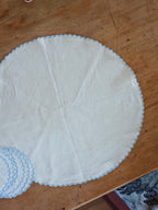 Scalloped linen vintage placemats - cornflower blue edges