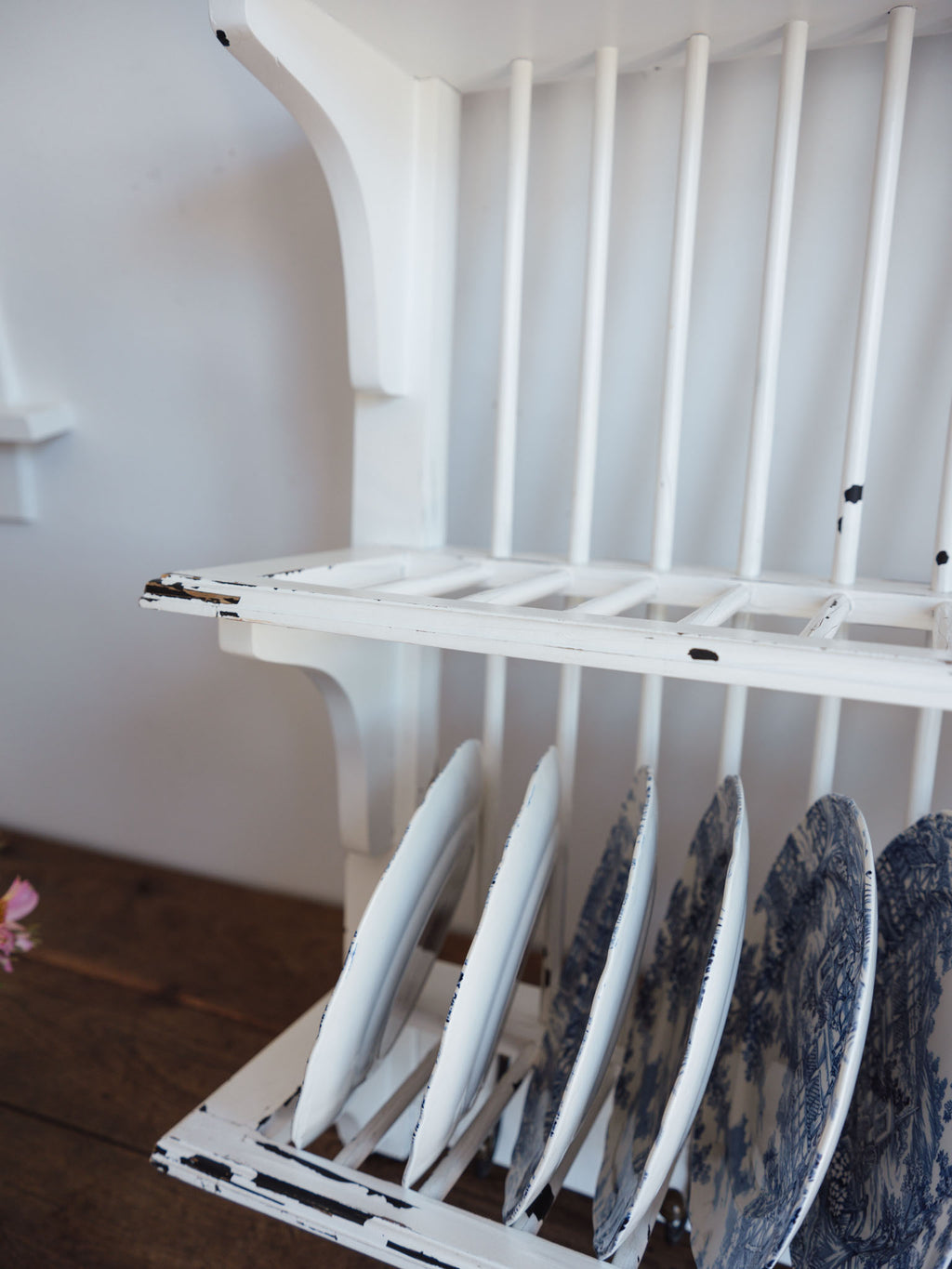 Plate Rack with Hooks - Distressed White
