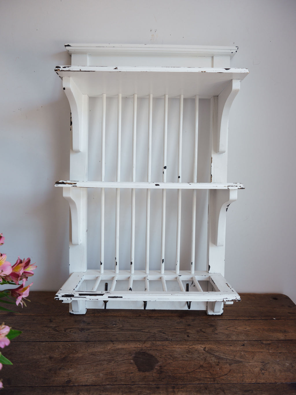 Plate Rack with Hooks - Distressed White