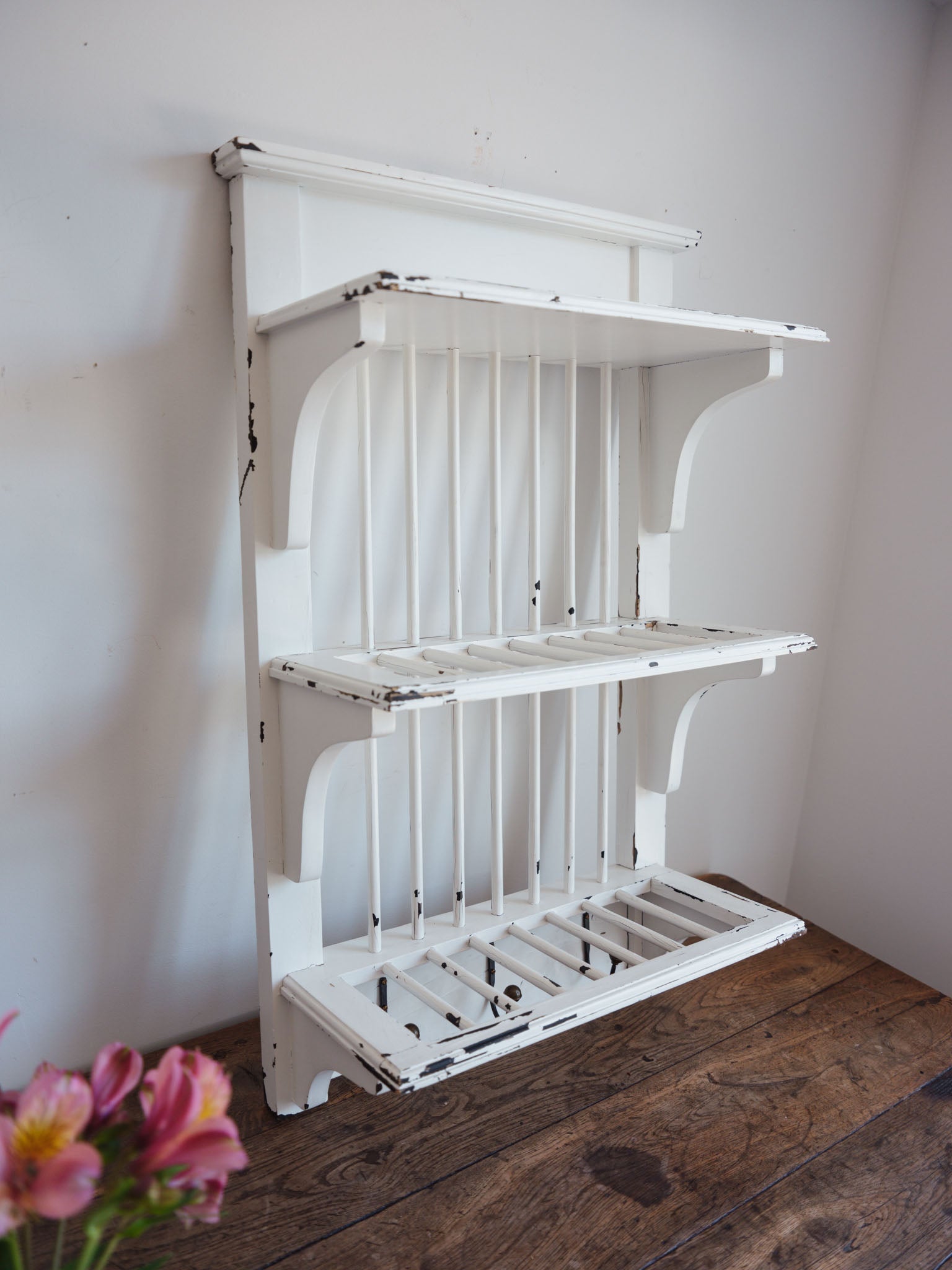 Plate Rack with Hooks - Distressed White