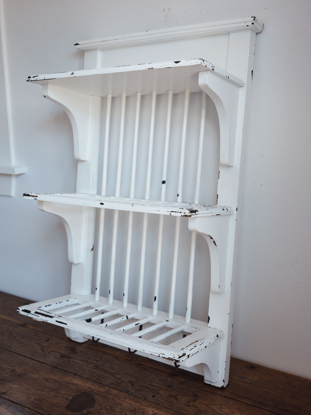 Plate Rack with Hooks - Distressed White