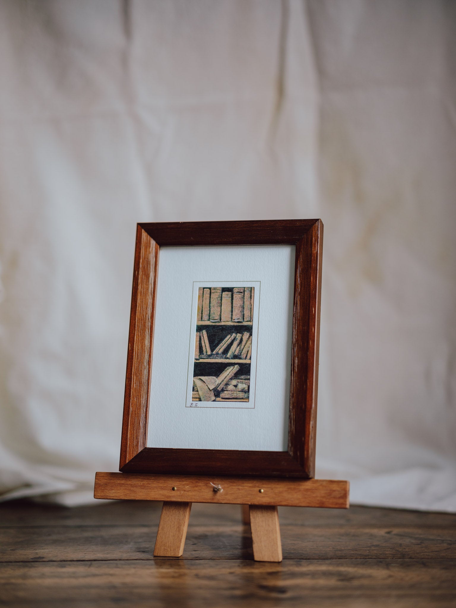 Framed Painting – Bookshelf Study by EG