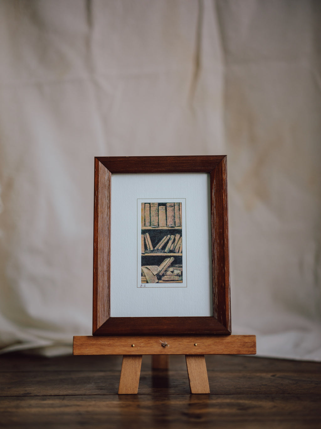 Framed Painting – Bookshelf Study by EG
