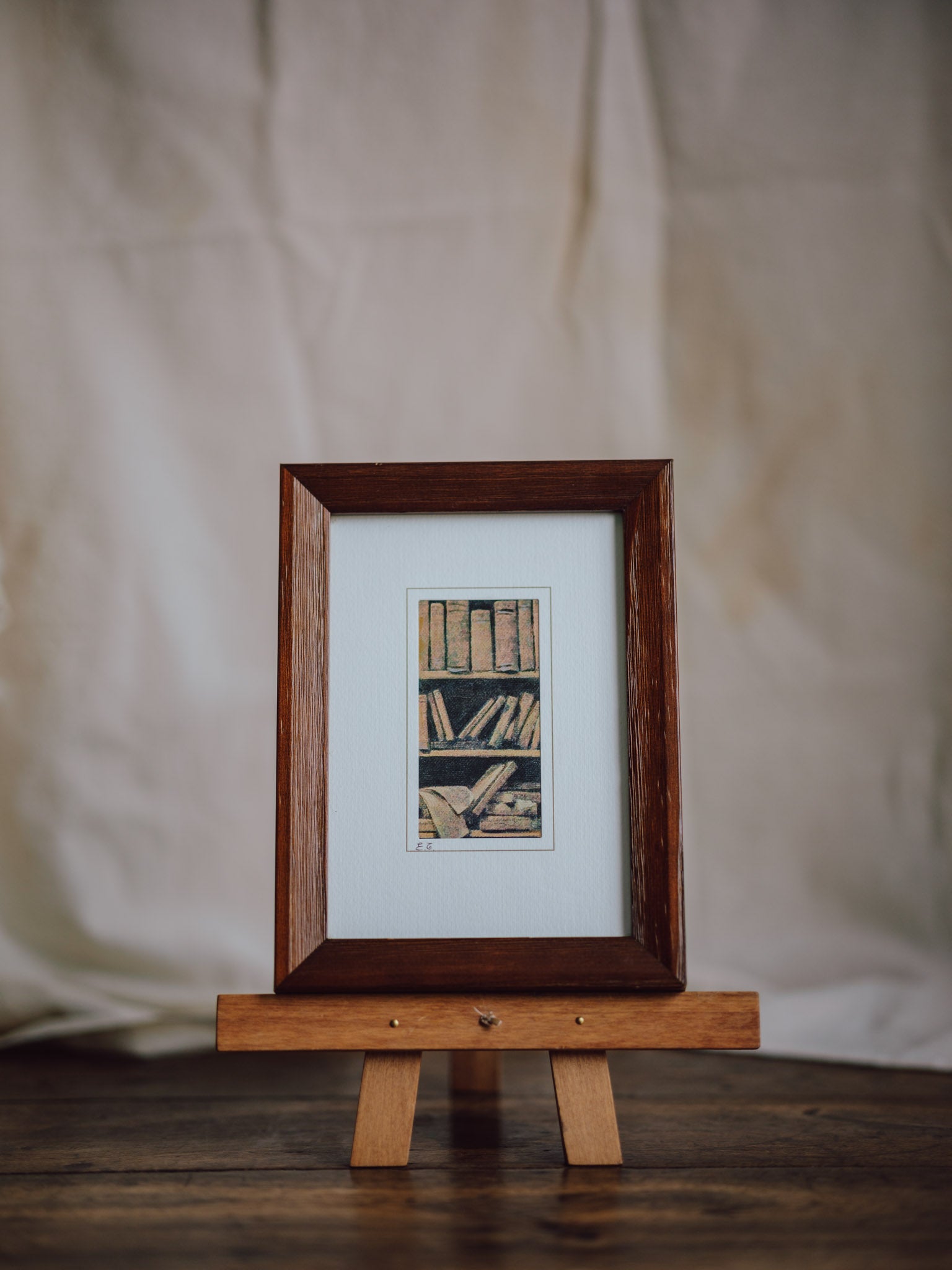 Framed Painting – Bookshelf Study by EG