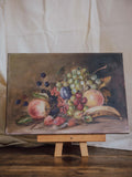 Vintage Still Life Oil Painting – Grapes, Peaches & Bananas