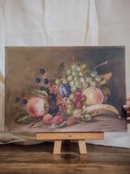 Vintage Still Life Oil Painting – Grapes, Peaches & Bananas