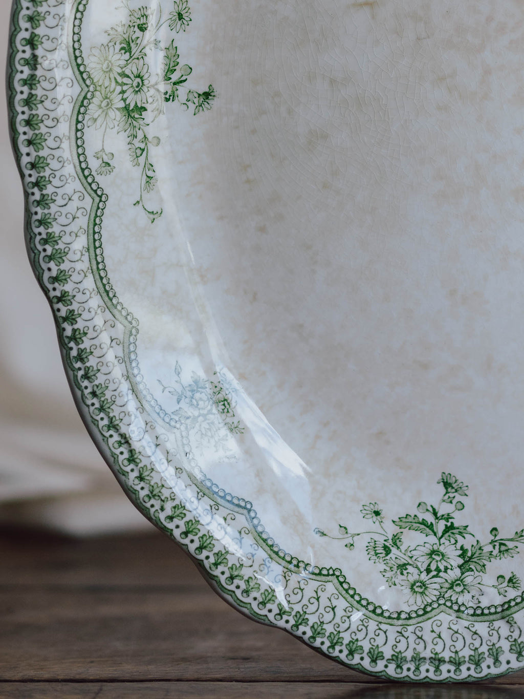 Antique “Estevez” Green Floral Ashet – New Wharf Pottery England