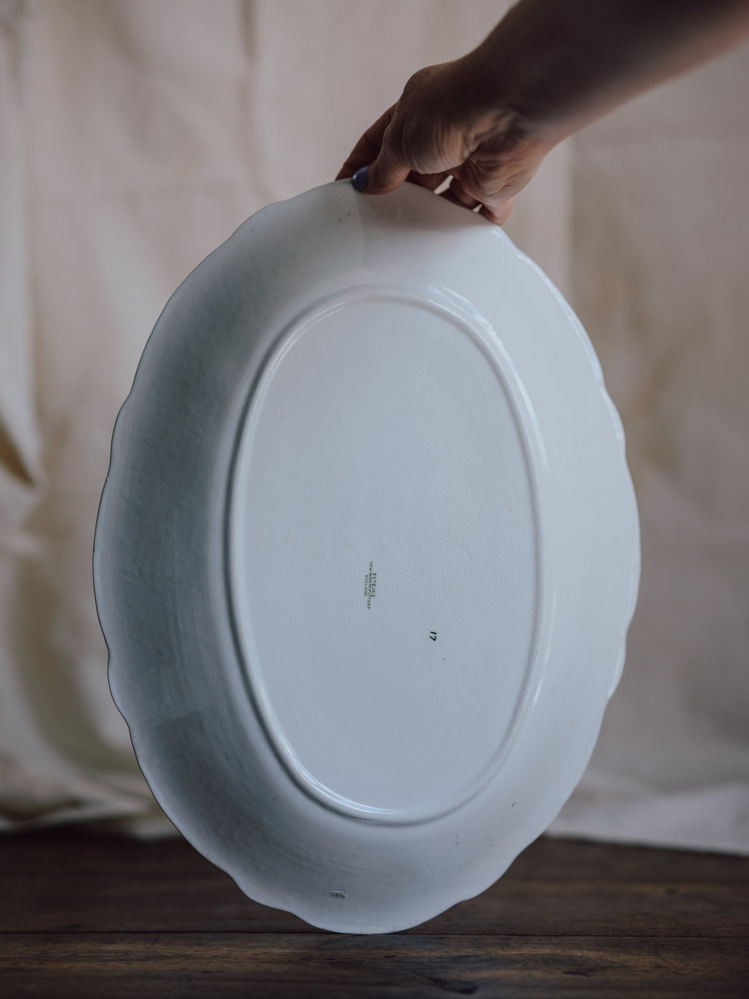 Antique “Estevez” Green Floral Ashet – New Wharf Pottery England