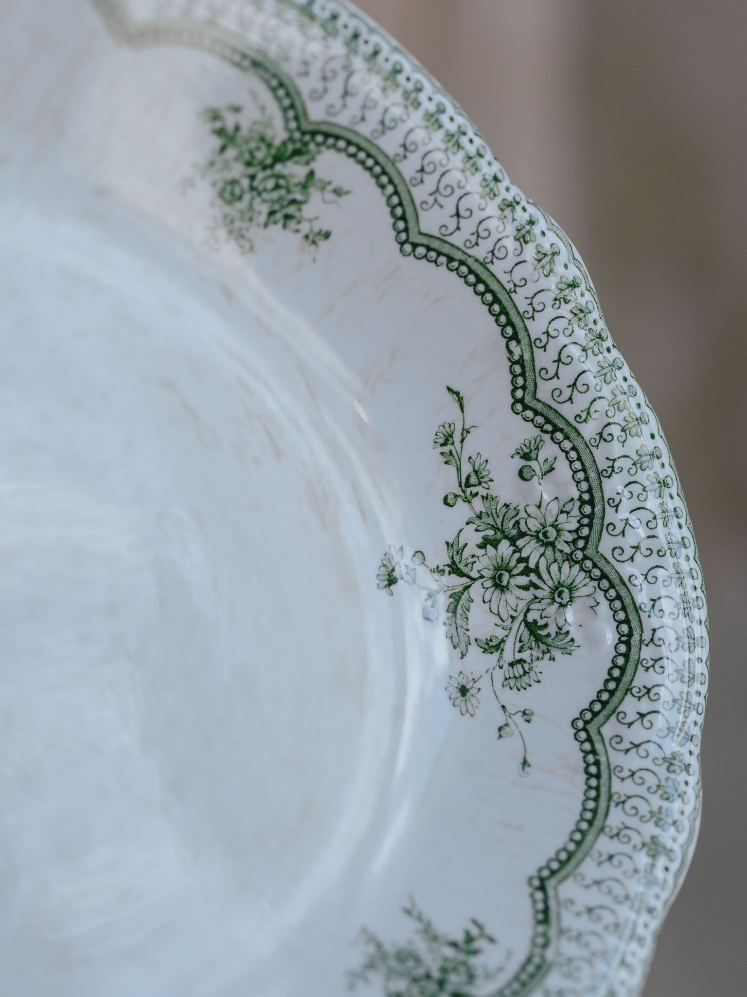 Antique “Estevez” Green Floral Ashet – New Wharf Pottery England