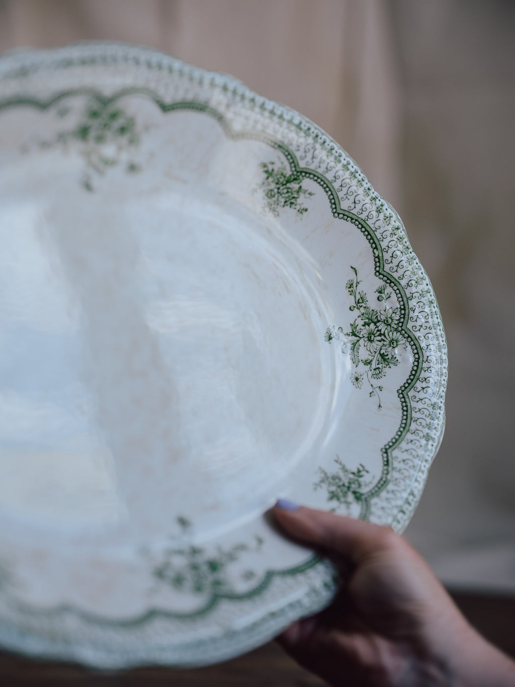 Antique “Estevez” Green Floral Ashet – New Wharf Pottery England