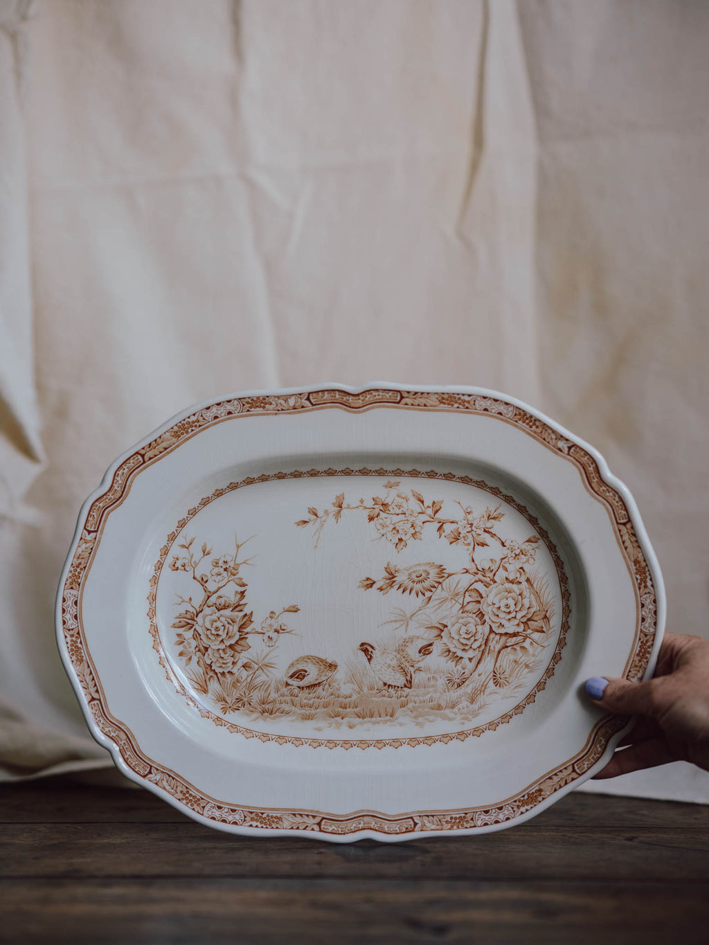 Furnivals “Quail” Large English Earthenware Dish – 19th/early 20th C