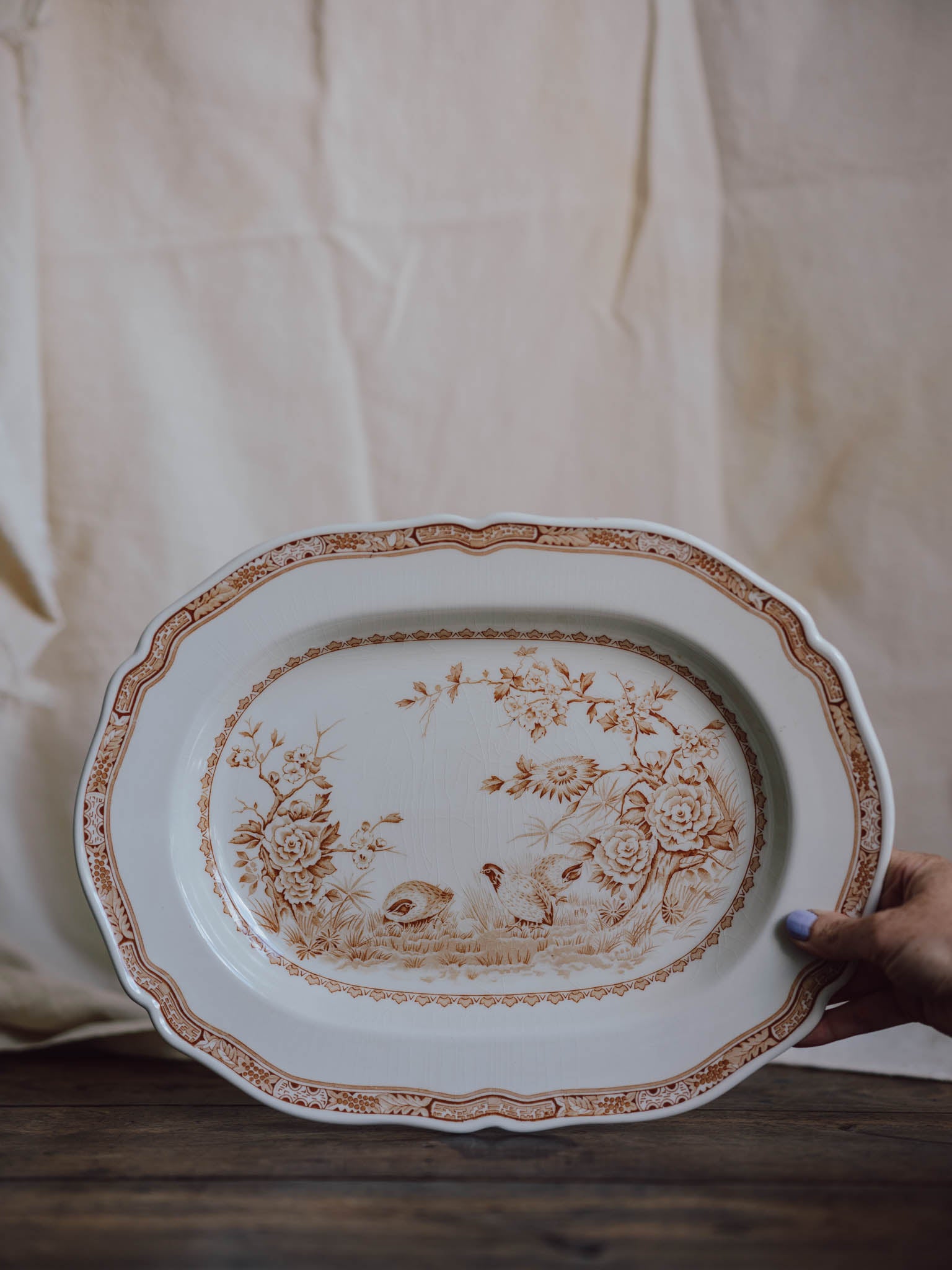 Furnivals “Quail” Large English Earthenware Dish – 19th/early 20th C