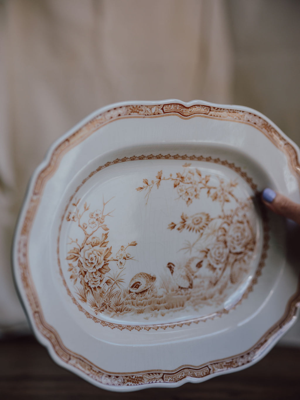 Furnivals “Quail” Large English Earthenware Dish – 19th/early 20th C