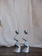 Pair of Aluminium Zigzag Candle Holders