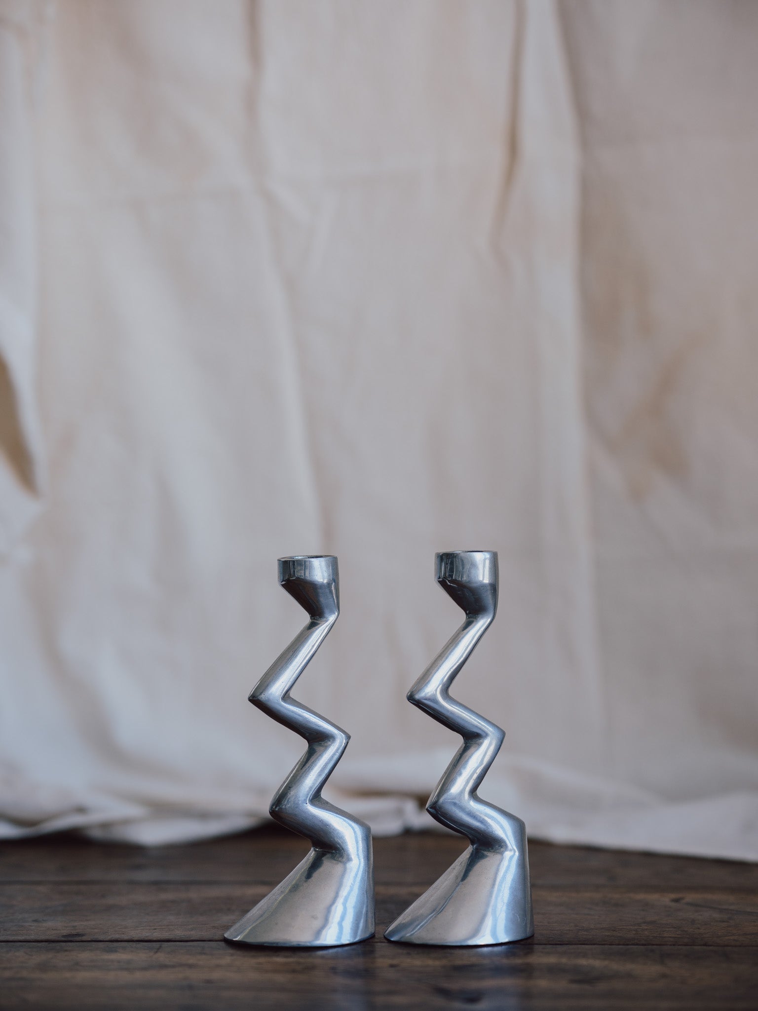 Pair of Aluminium Zigzag Candle Holders