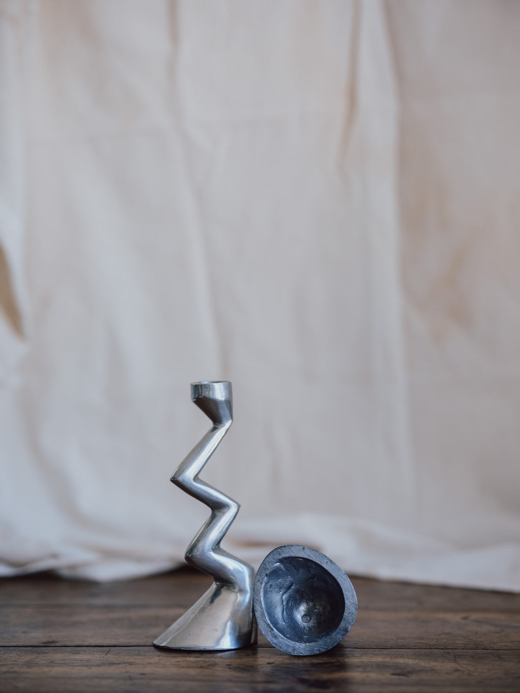 Pair of Aluminium Zigzag Candle Holders