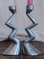 Pair of Aluminium Zigzag Candle Holders