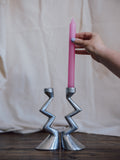 Pair of Aluminium Zigzag Candle Holders