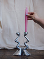 Pair of Aluminium Zigzag Candle Holders