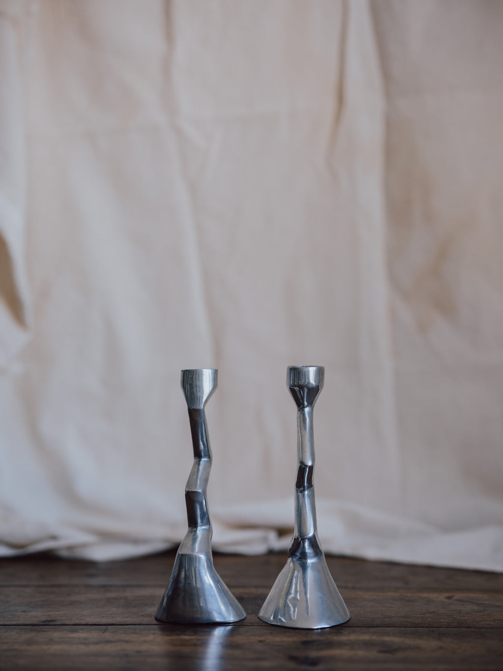 Pair of Aluminium Zigzag Candle Holders