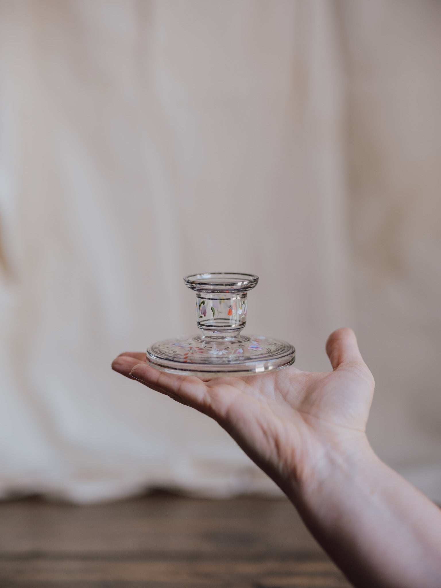 Vintage Glass Handpainted Candlestick