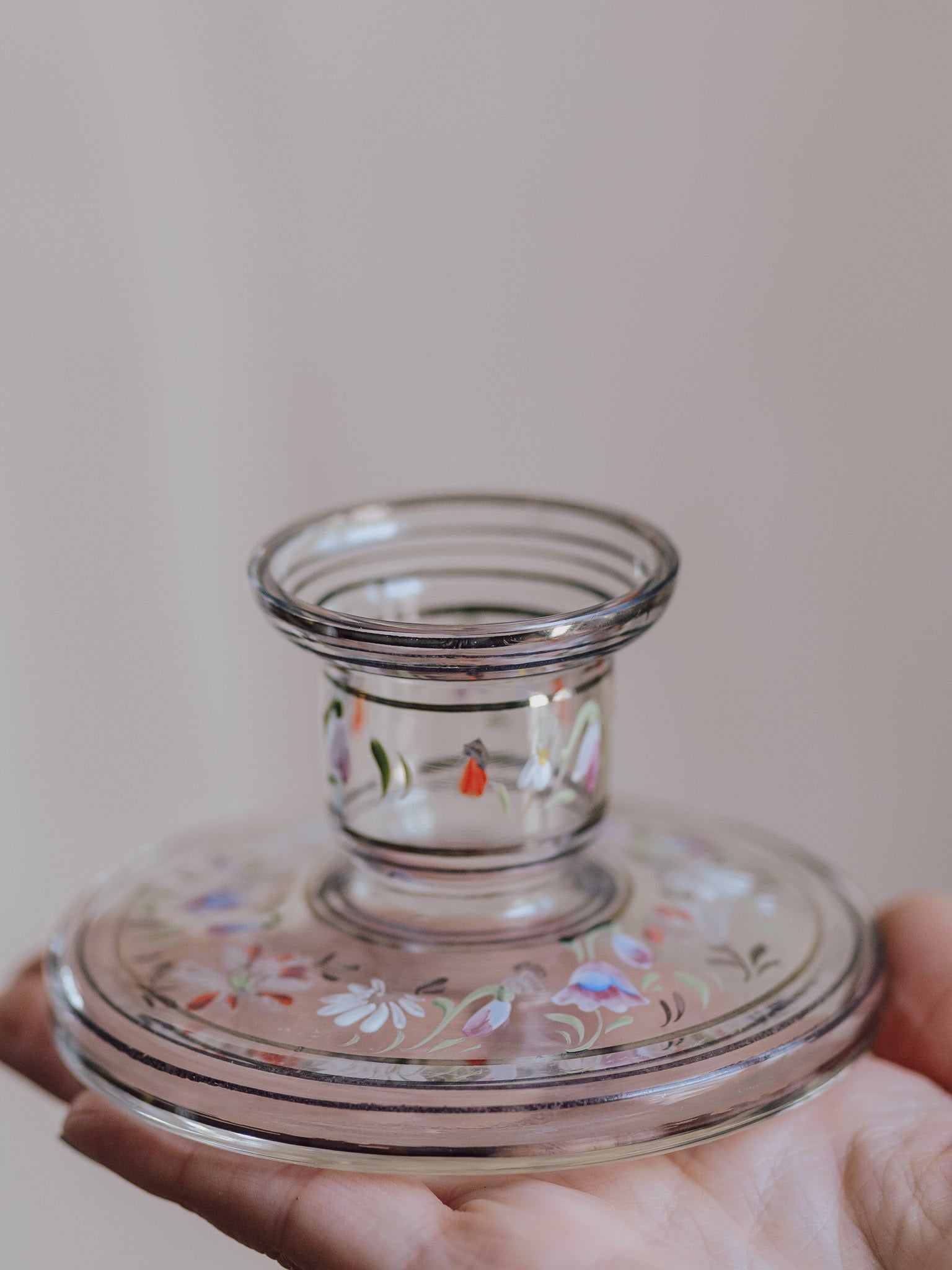 Vintage Glass Handpainted Candlestick
