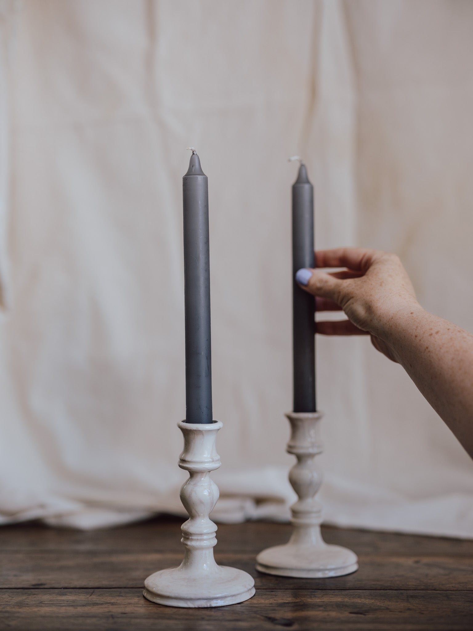 Pair of St Helens Ashware Marbled Candlesticks