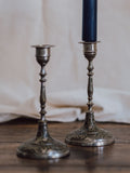 Silver-Washed Engraved Indian Candlesticks – Pair
