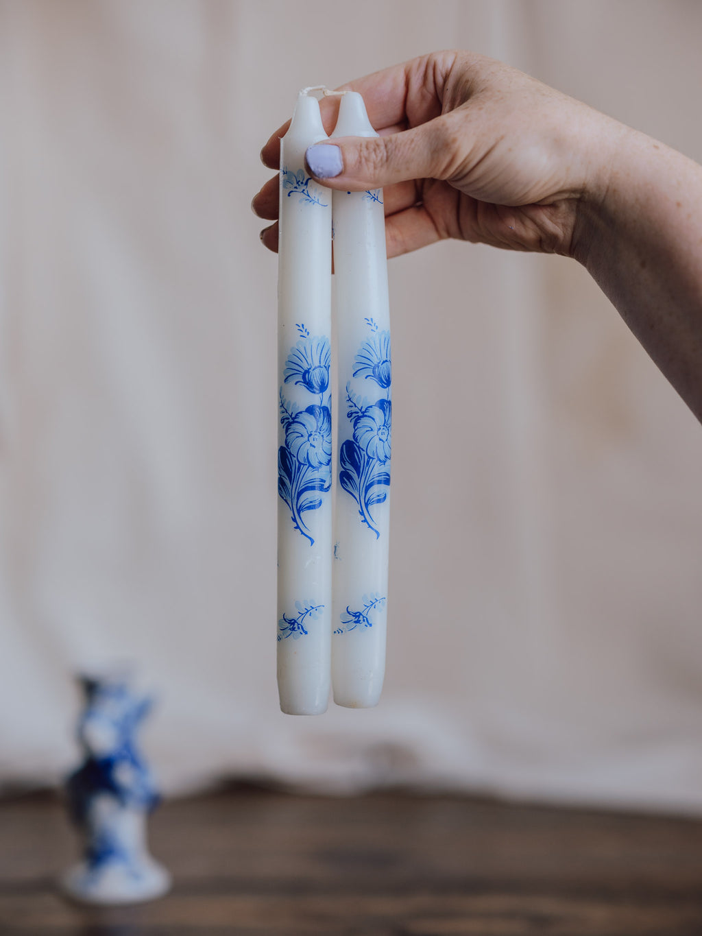 Delft Floral Candle Pair