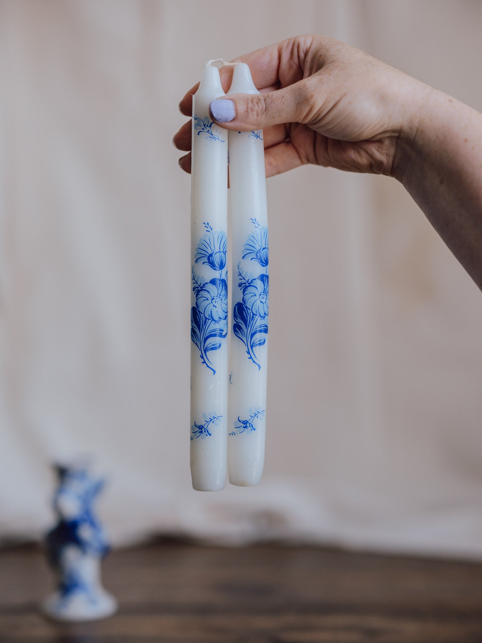 Delft Floral Candle Pair