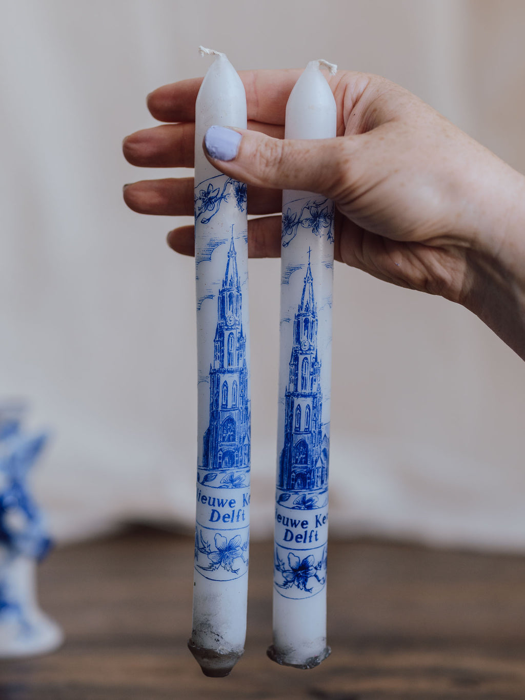 Delft Vintage Candle Pair