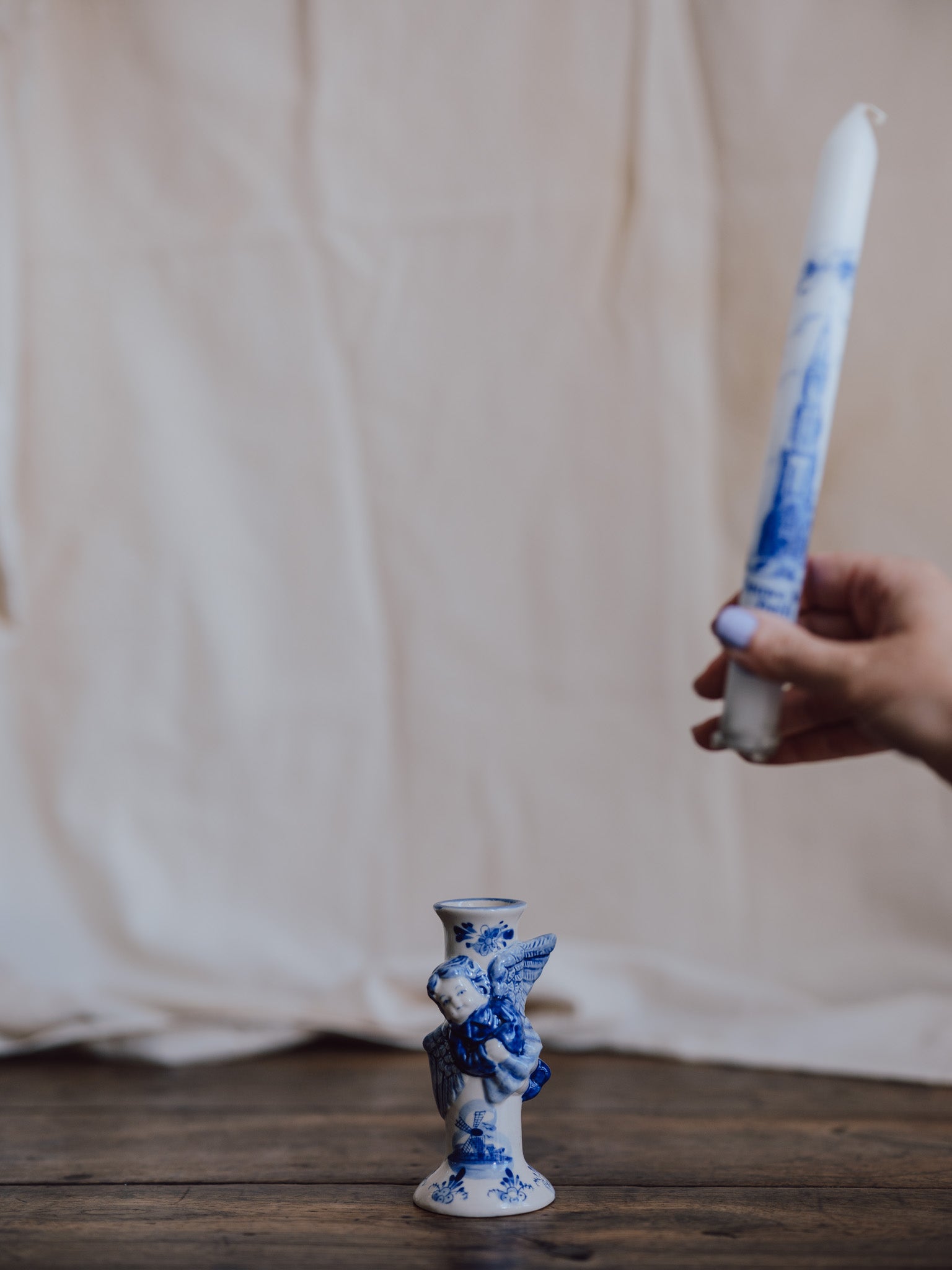 Delft Blue Angel Candlestick