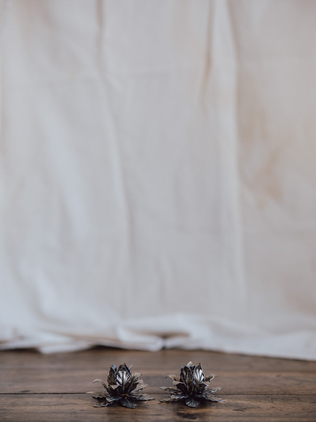 Vintage Italian Silver-Plated Lotus Candle Holder Pair