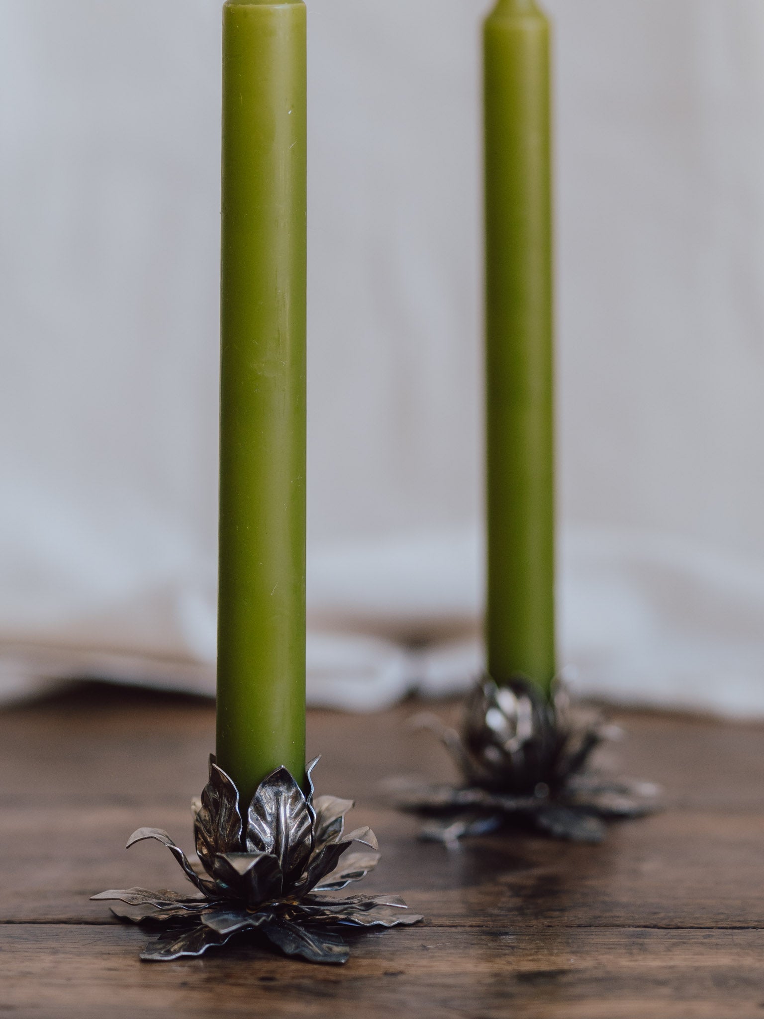 Vintage Italian Silver-Plated Lotus Candle Holder Pair