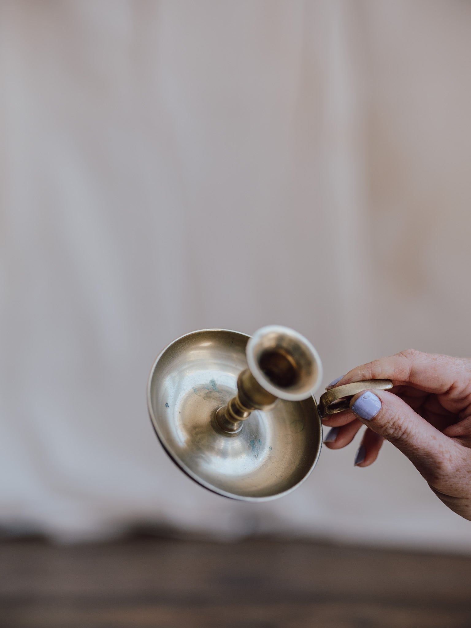 Vintage Brass Finger-Loop Candle Holder