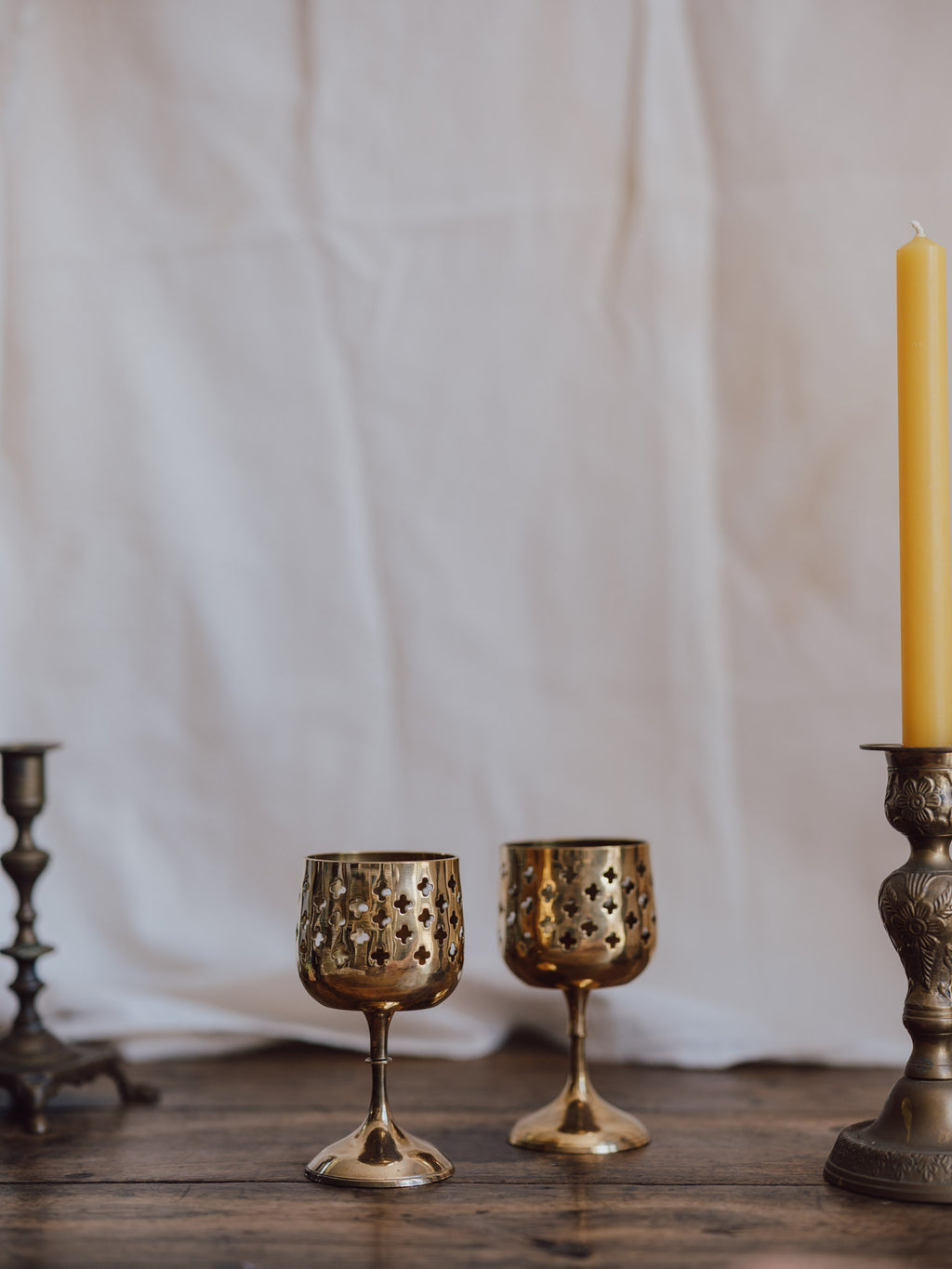 Pair of Vintage Brass Goblet Candlesticks